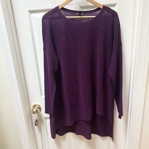 Eileen Fisher Deep Purple crew sweater Top wool alpaca L Large oversized
